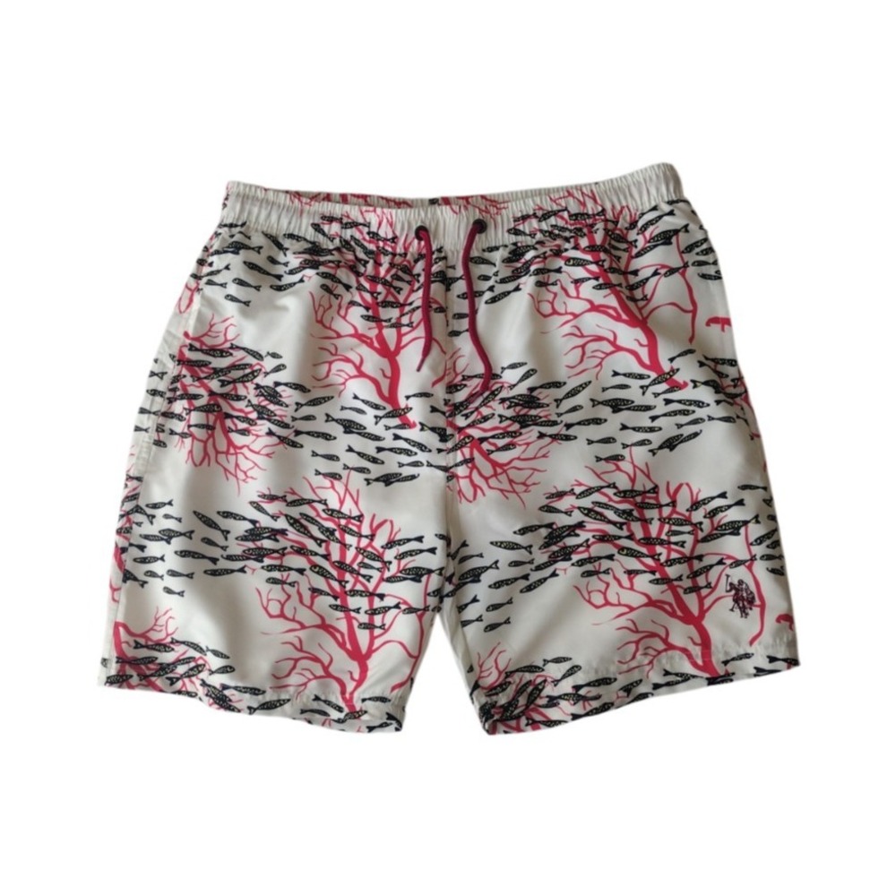 U.S. Polo Assn. Trunks Man's XL Beige Red Coral Reef Fishes Swim Board Shorts